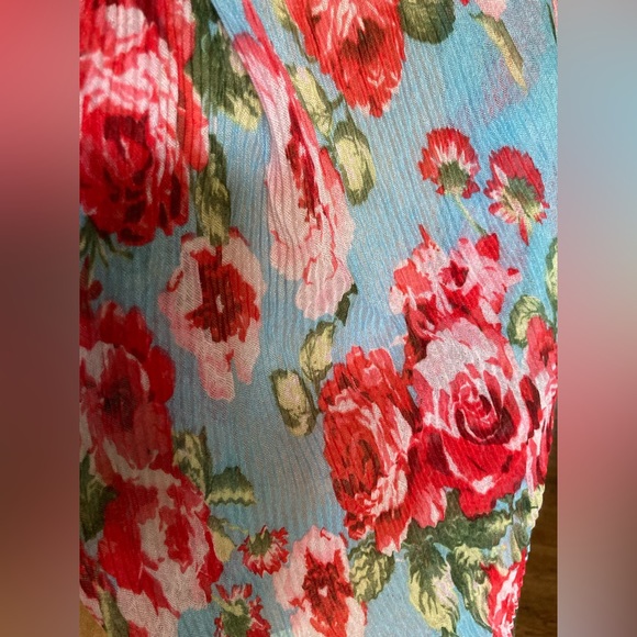 Turquoise and Roses Flowy Scarf 6’ NWT RETRO FABULOUS - Picture 5 of 10